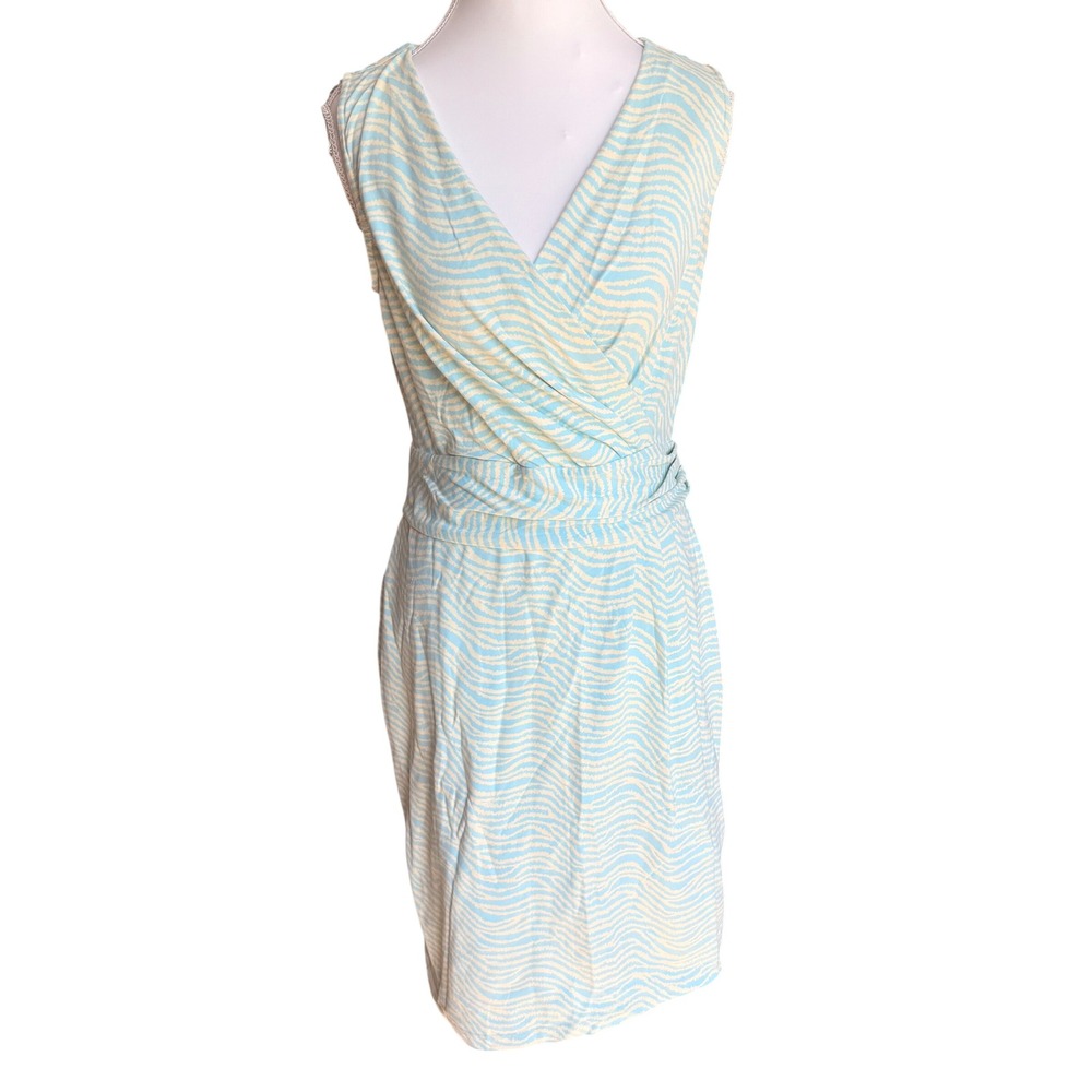 J.McLaughlin Blue White Zebra Print Faux Wrap Sleeveless Sheath Dress Small
